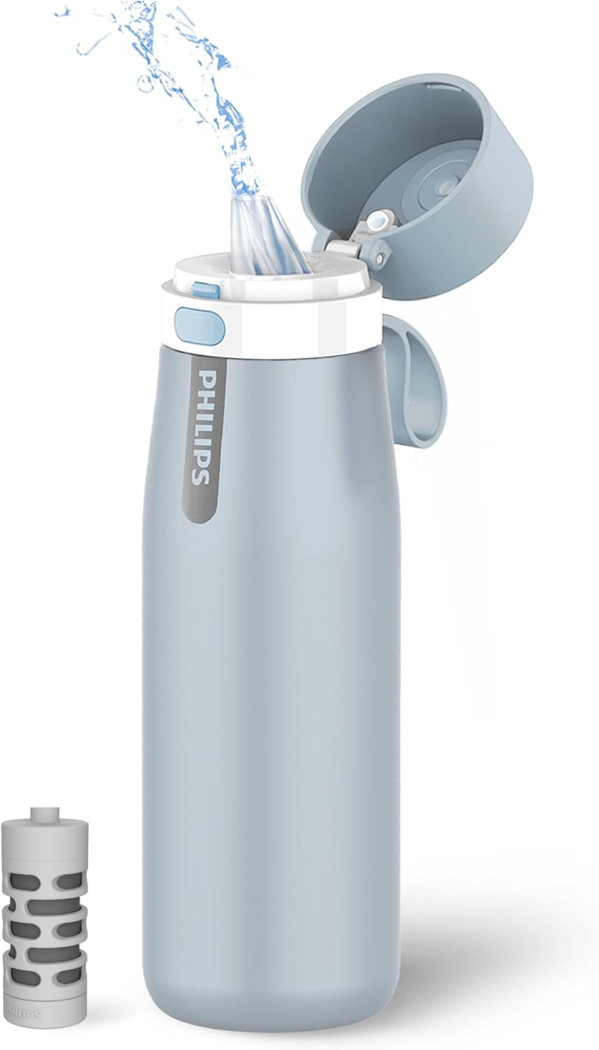 PHILIPS Botella de agua filtrada de acero inoxidable de viaje manti...