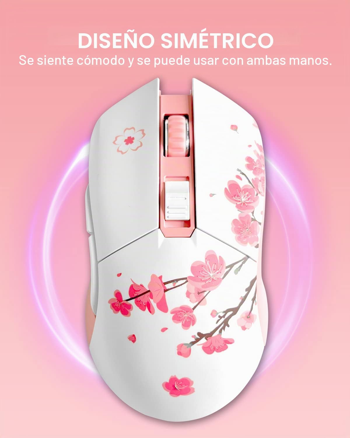 DAREU Sakura Pink - Ratón inalámbrico con cable para juegos, modo d...