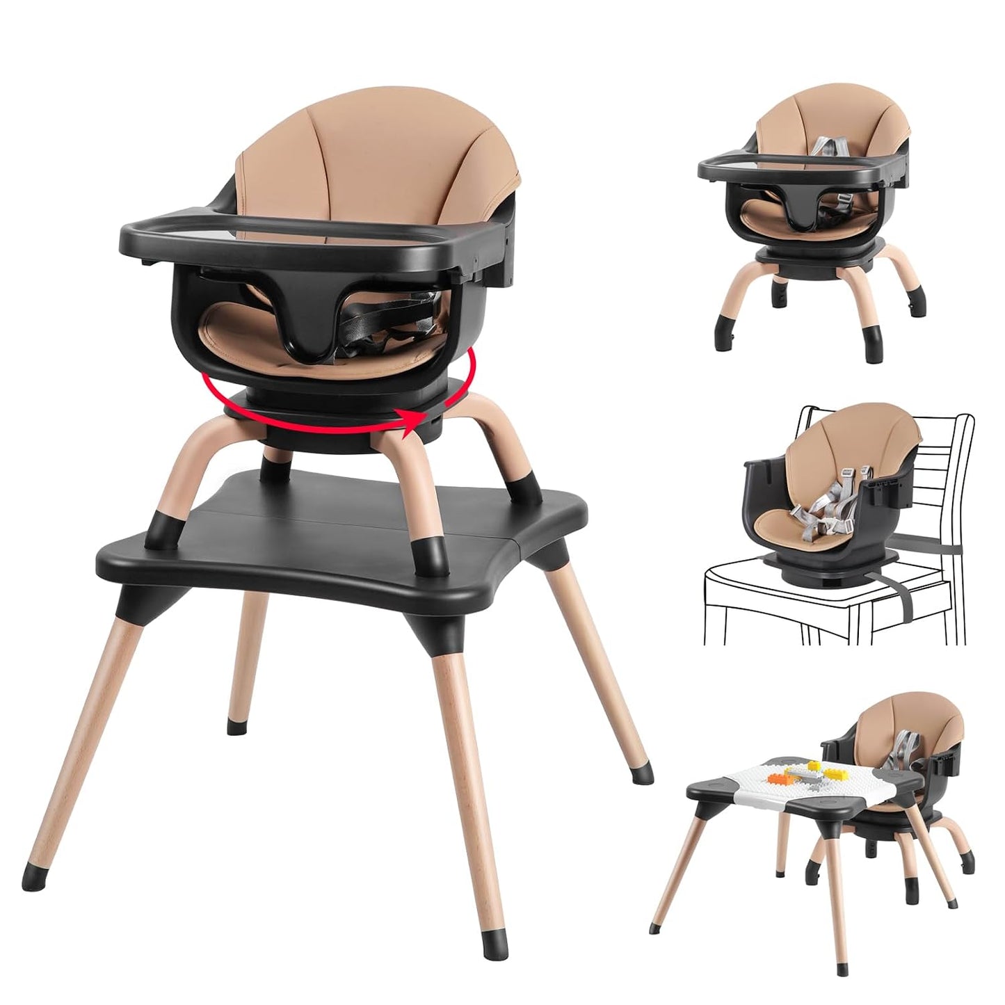 Komcot Silla alta, 7 en 1 silla alta de madera para bebé con asient...