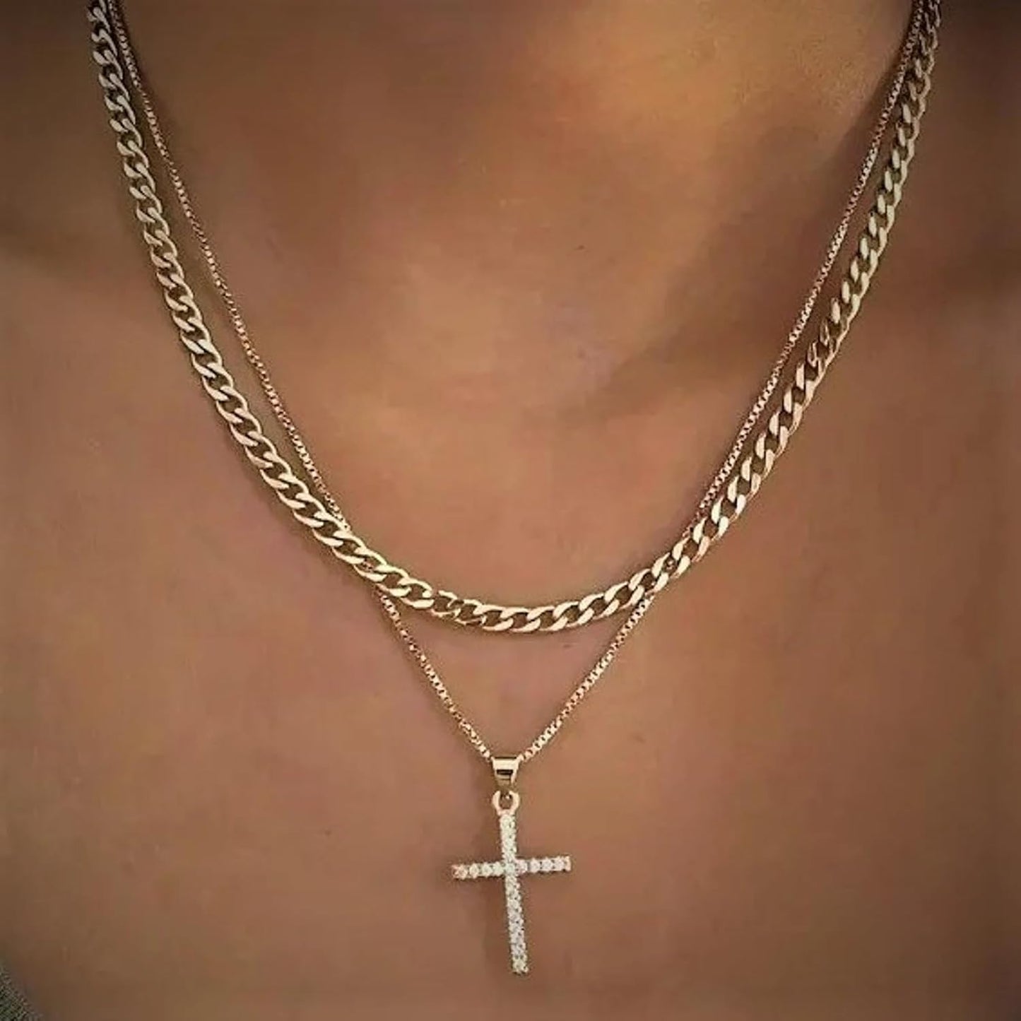 Collar con Cruz para Mujer, Collares Apilados en Capas Delicados, C...
