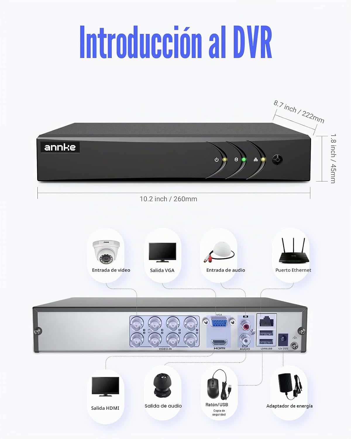 ANNKE 3K Lite 8CH Híbrido 5-en-1 Seguridad Digital Grabador de Víde...