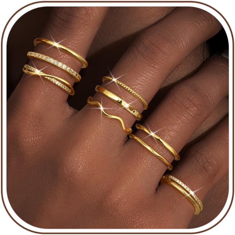 Anillos de oro apilables de Tungary para mujer, no se deslustran, a...