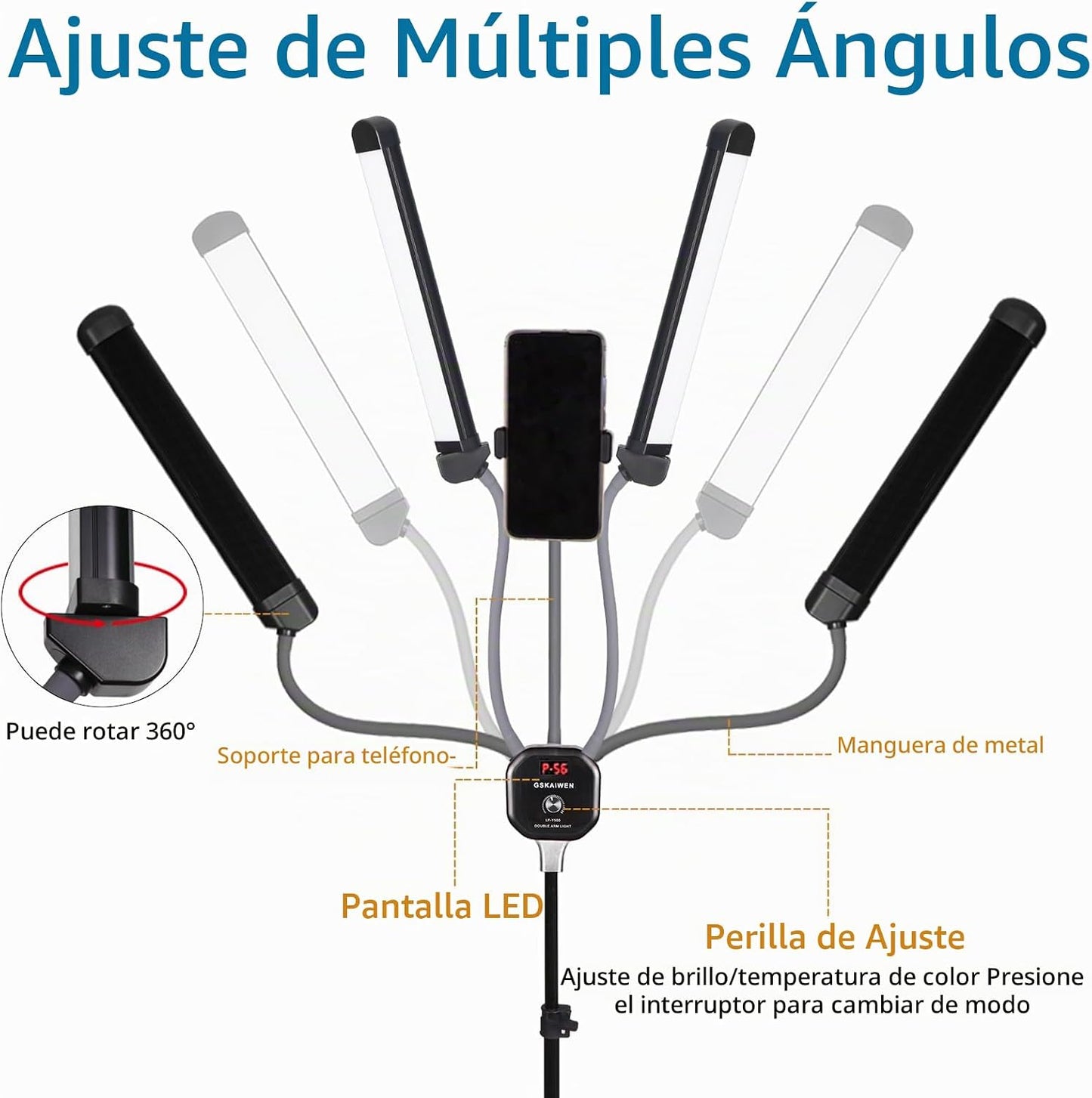 GSKAIWEN Luz de video LED regulable de 50 W con bolsa de trípode, k...