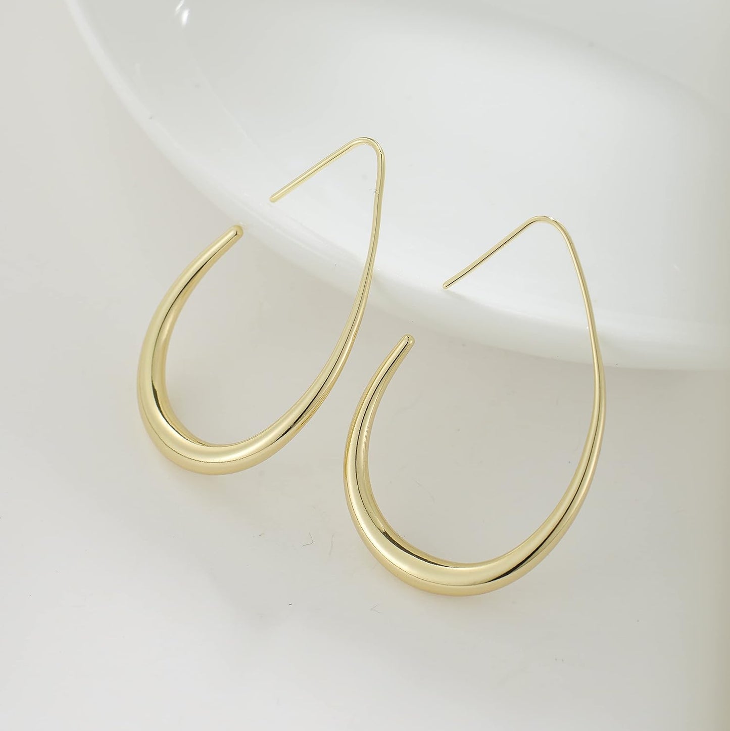Aretes de aro ligeros con forma de lágrima para mujer, chapados en...