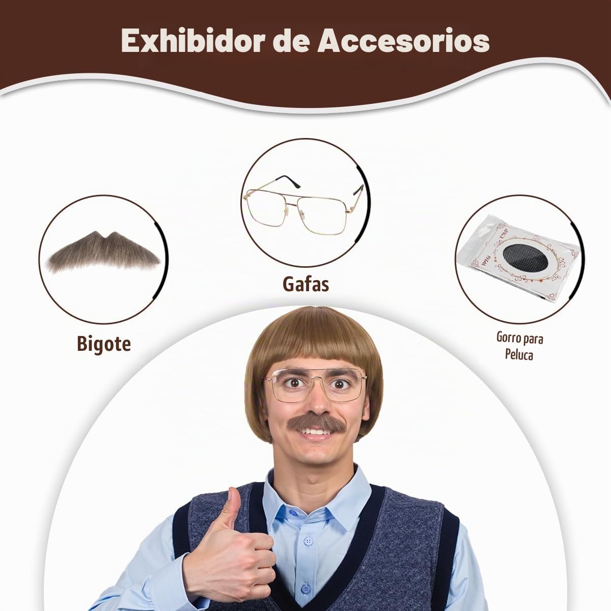 FantaLook Peluca divertida corta y recta de los años 60 y 70 con ga...