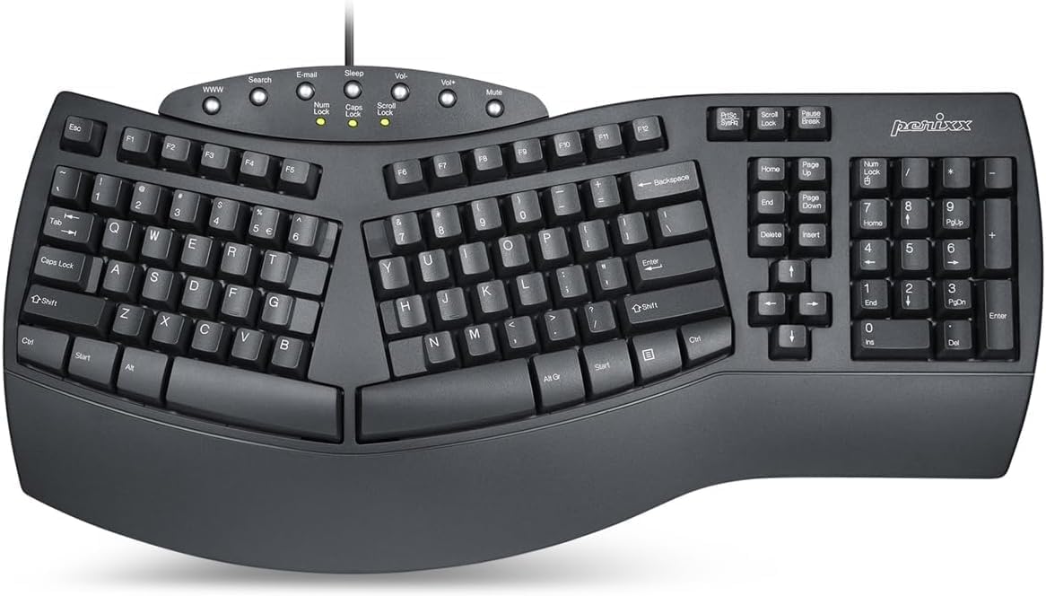 Perixx PERIBOARD-512B - Teclado ergonómico con cable, teclado divid...