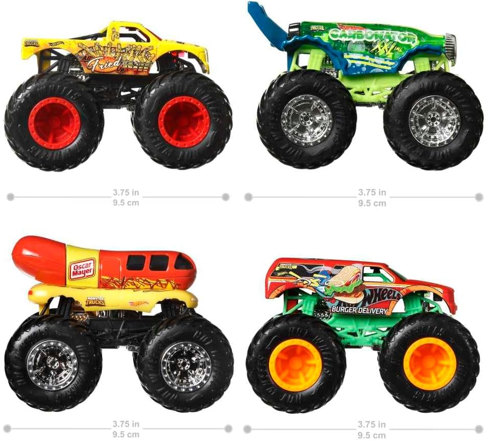 Hot Wheels Monster Trucks Paquete de 4, Juego de 4 vehículos de jug...