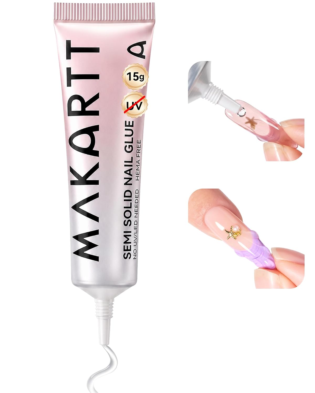 Pegamento de uñas semisólido Makartt para prensados: 15 ml, secado...