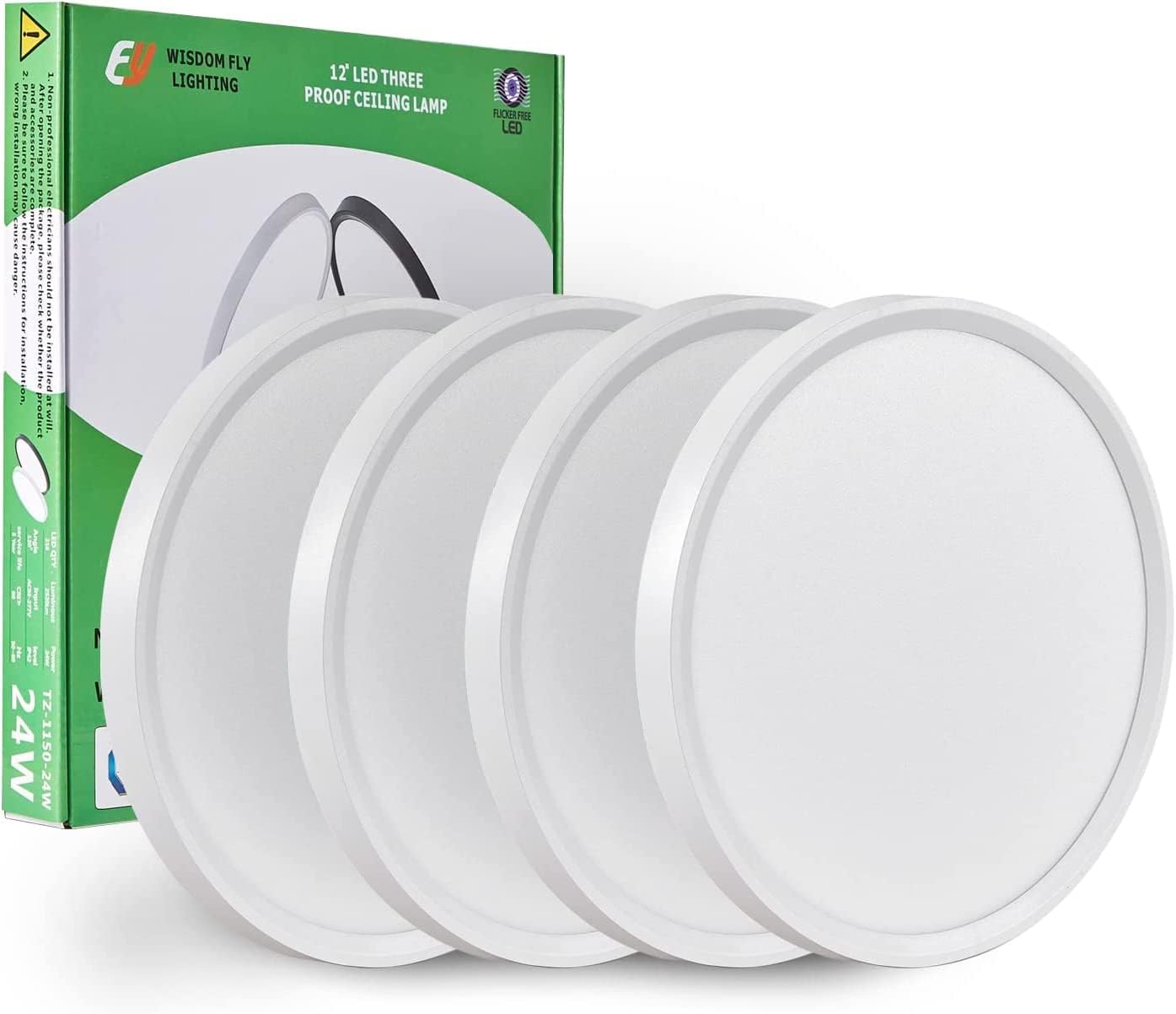 Paquete de 4 luces LED de techo empotradas de 12 pulgadas, 24 W, 25...