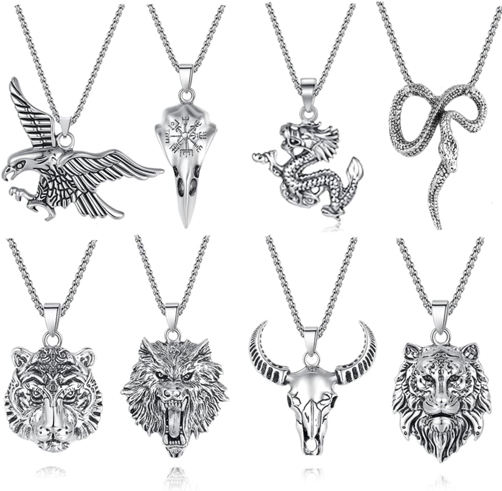 MAIBAOTA Juego de 8 collares para hombre, collar de acero inoxidabl...