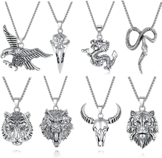 MAIBAOTA Juego de 8 collares para hombre, collar de acero inoxidabl...