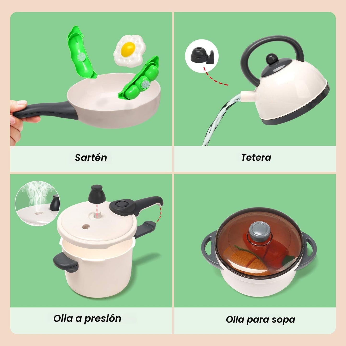 CUTE STONE - Juguete de cocina de juego de roles con olla a presión...