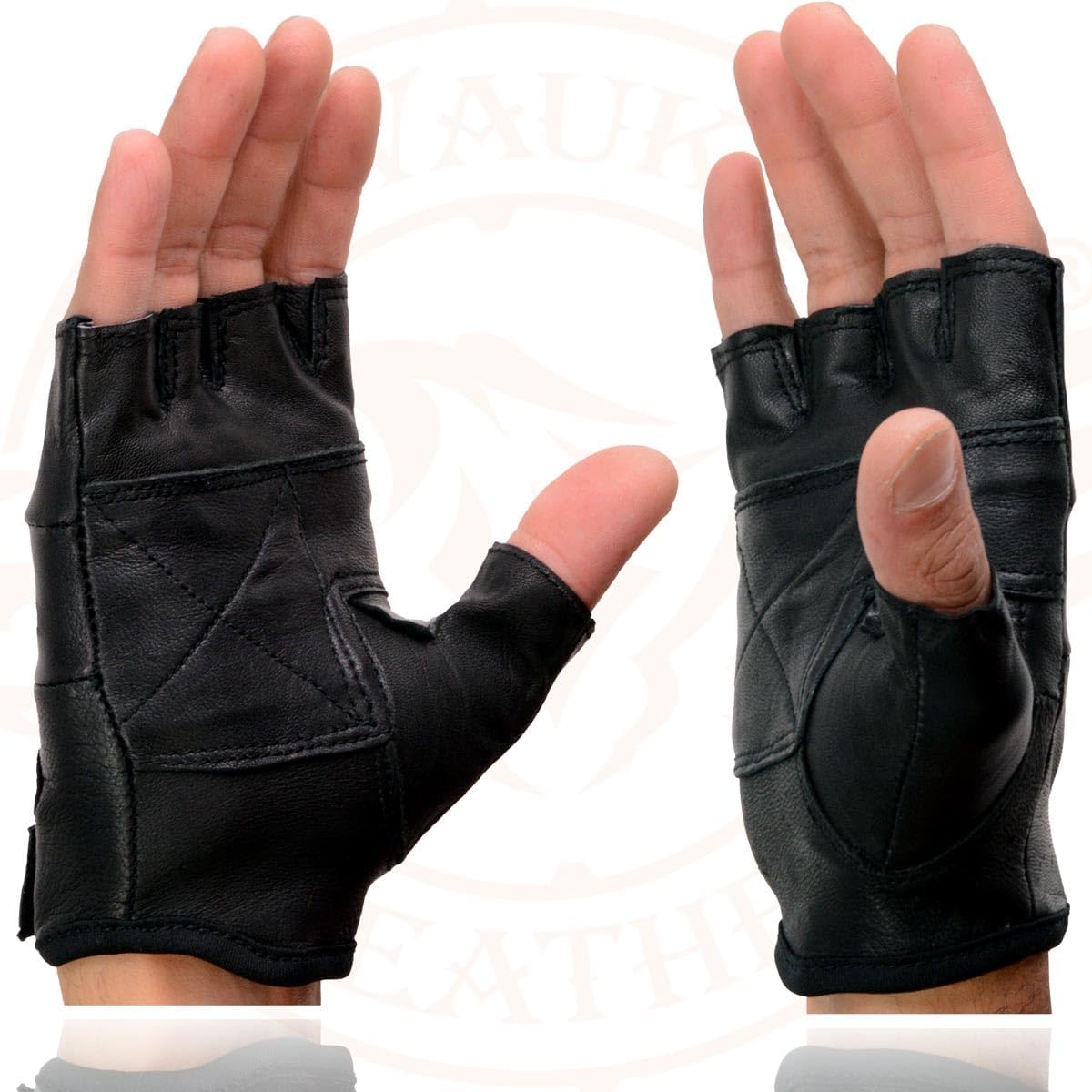 Milwaukee Leather SH216 - Guantes sin dedos de cuero negro con palm...