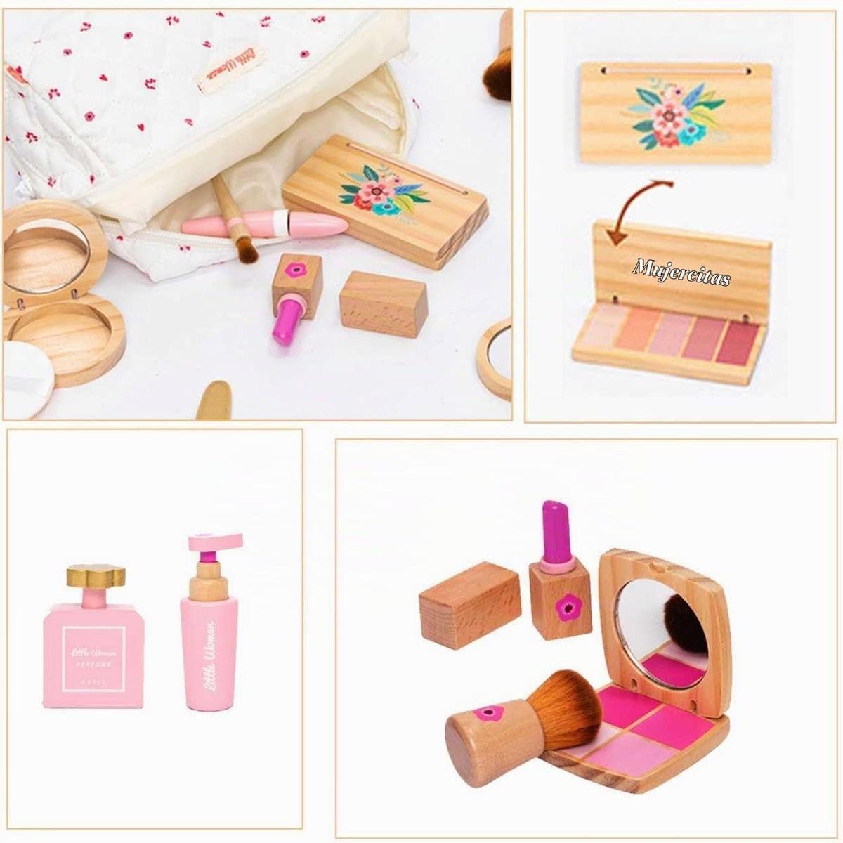 Kit de maquillaje de madera para niños pequeños, juego de belleza d...