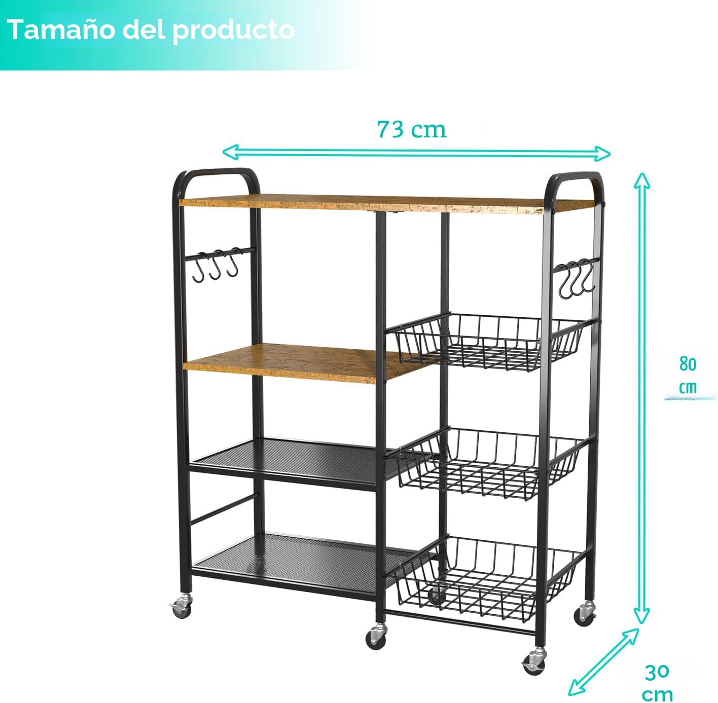 HapiRm - Carrito rodante de cocina con microondas de 4 niveles - So...