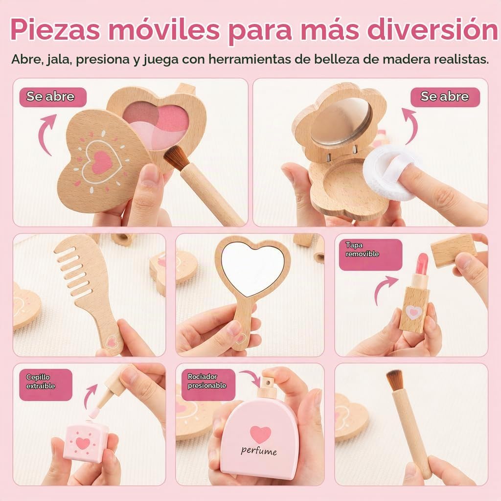 Kit de maquillaje de madera para niños pequeños, no tóxico, juego d...