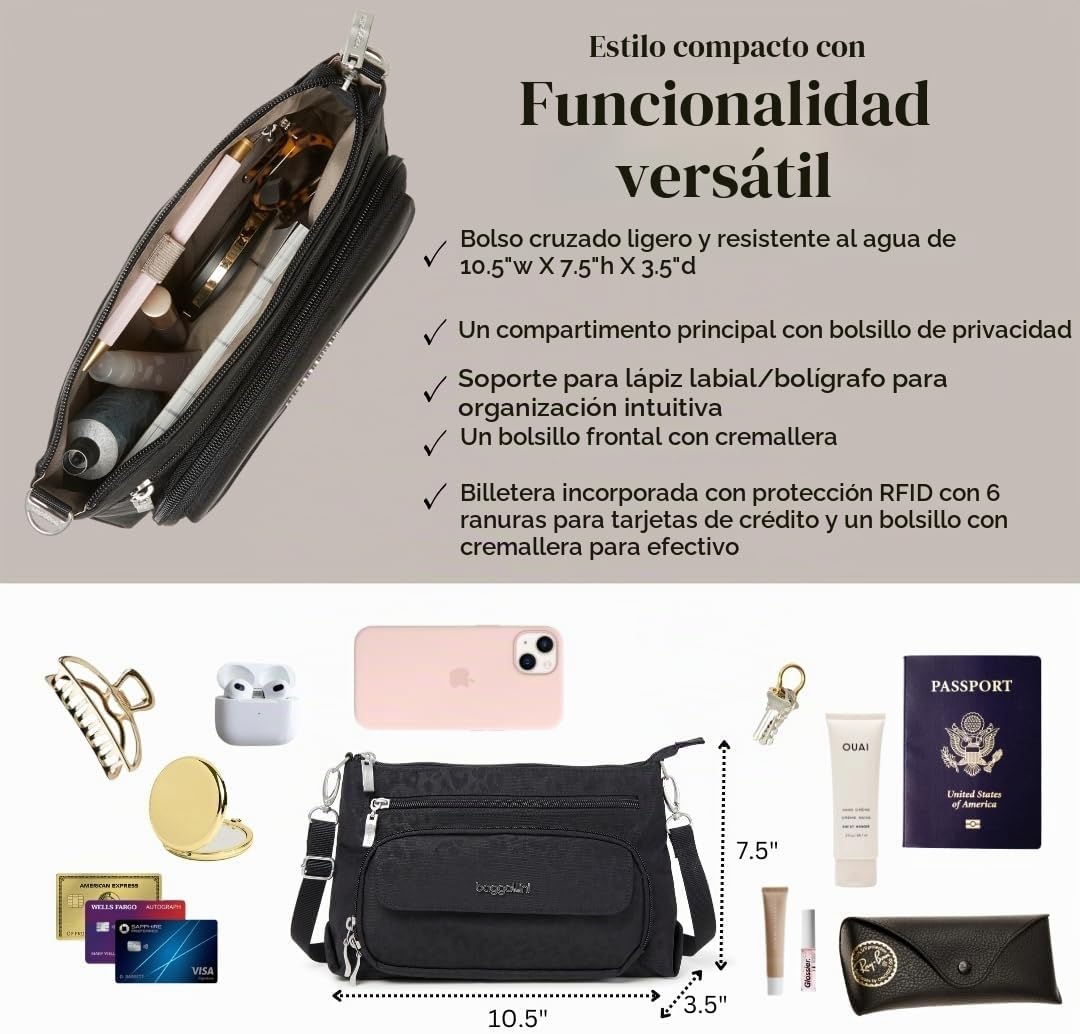 Baggallini Original Everyday 11x7.5 Bolsos cruzados con RFID, liger...