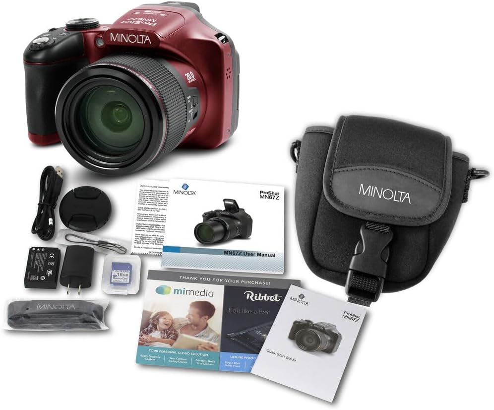 MINOLTA MN67Z - Cámara digital de puente FHD de 20 MP \/ 1080P con...