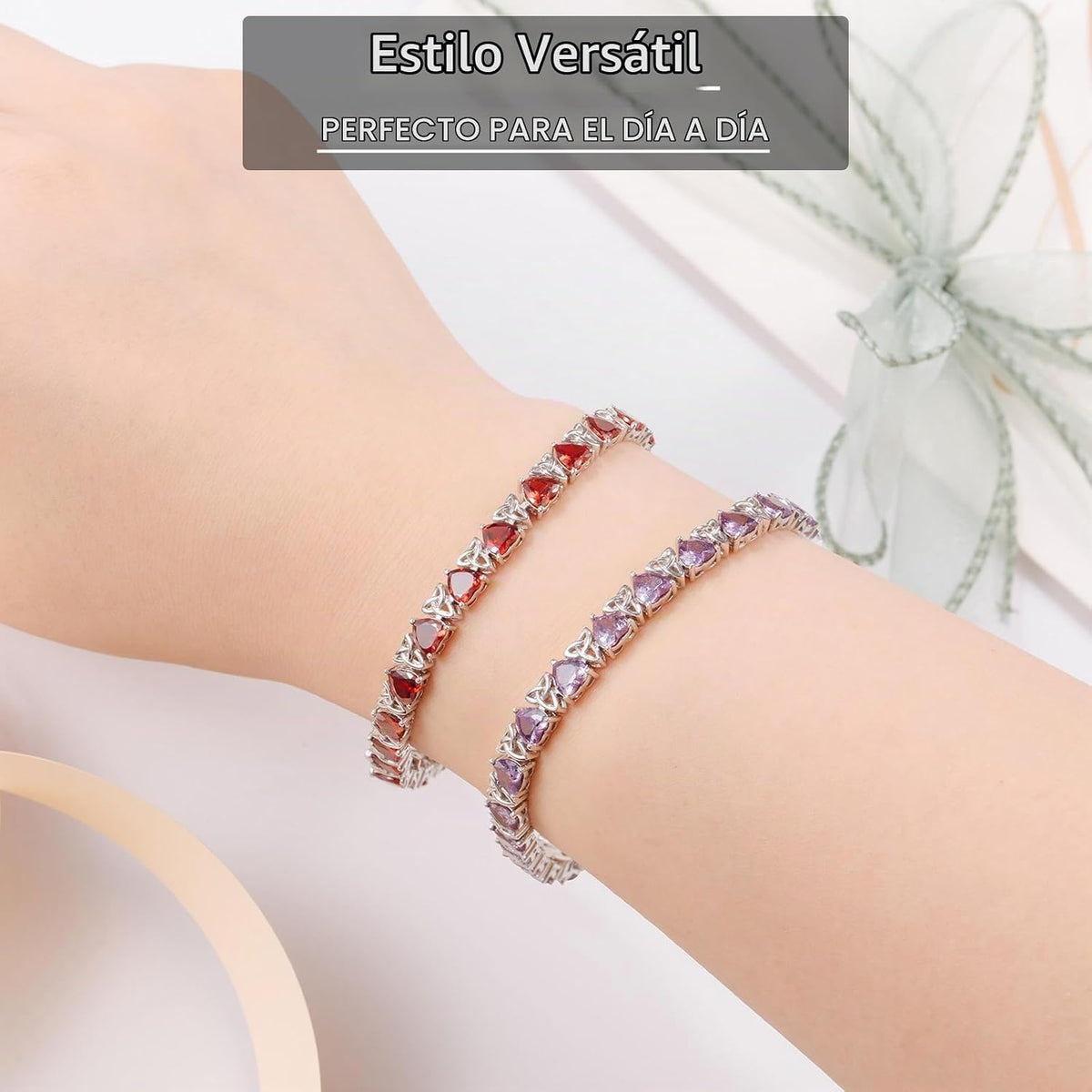 ETERMBOL Pulseras de tenis con piedra natal para mujer, plata de le...
