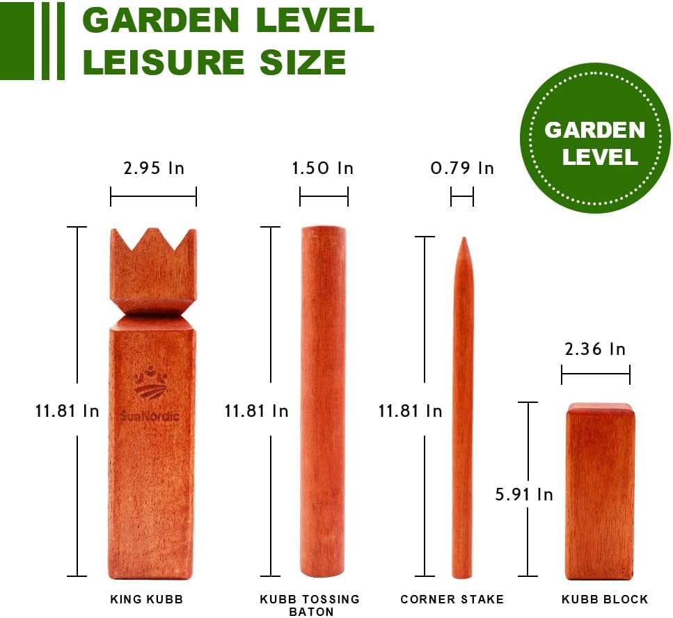 SunNordic Juego de jardín Kubb de madera de caucho con bolsa de tra...