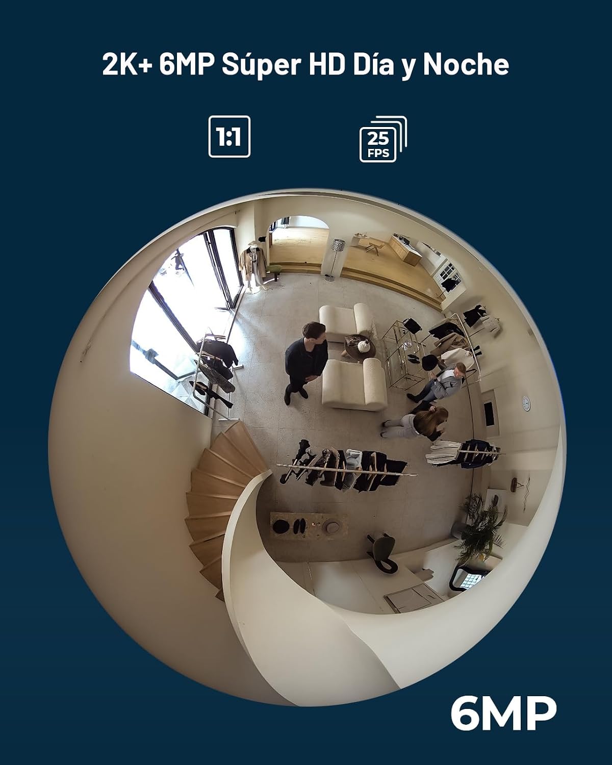 REOLINK Cámara de seguridad WiFi ojo de pez, 2K+ 6MP panorámica de...