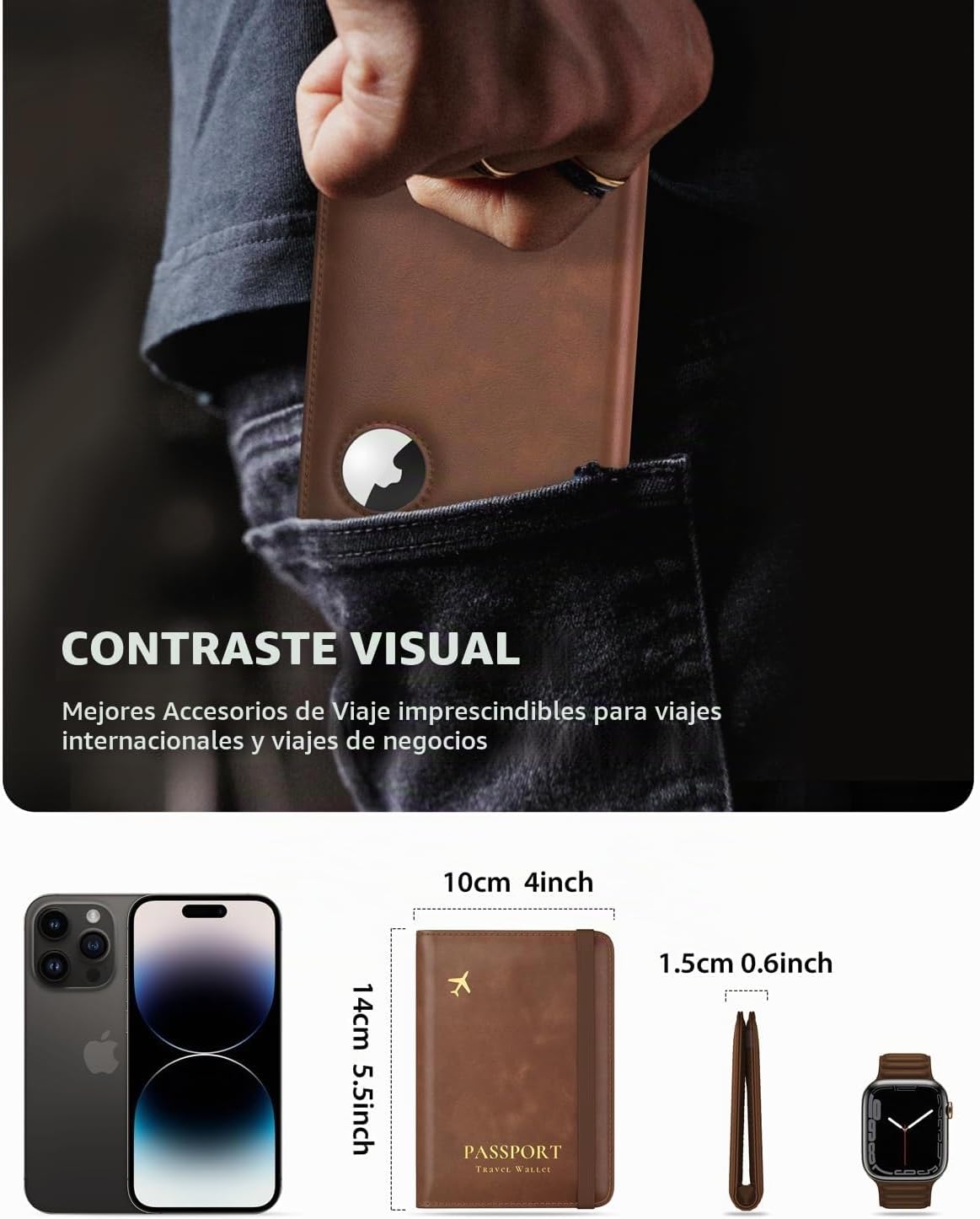 Stouchi AirTag - Cartera de viaje delgada RFID | Cuero PU ultradelg...