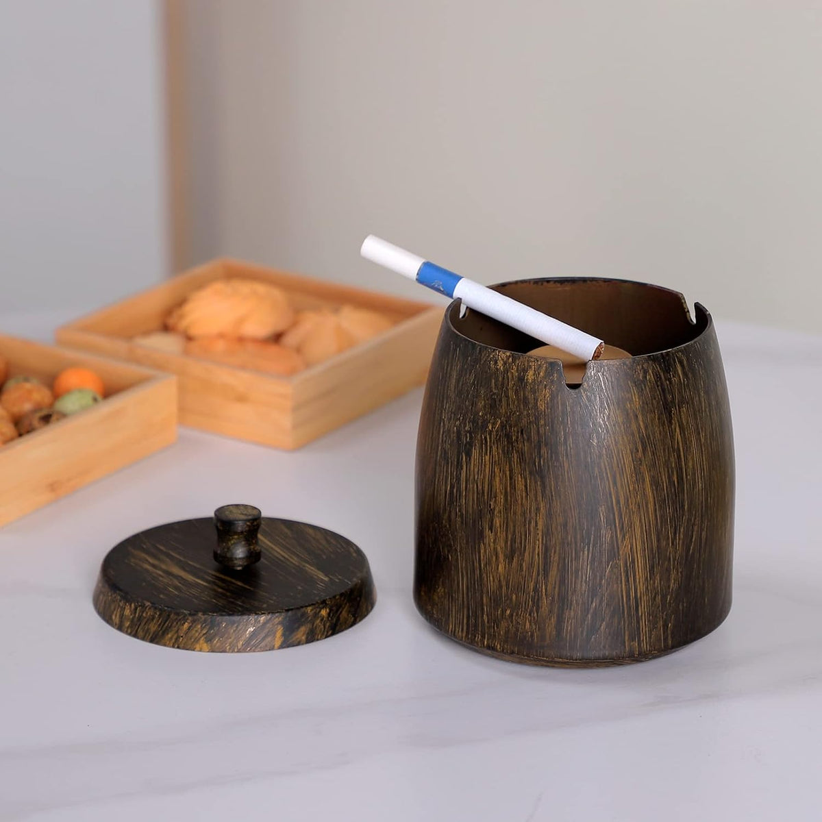 Cenicero extra grande con tapa para cigarrillos, de acero inoxidabl...