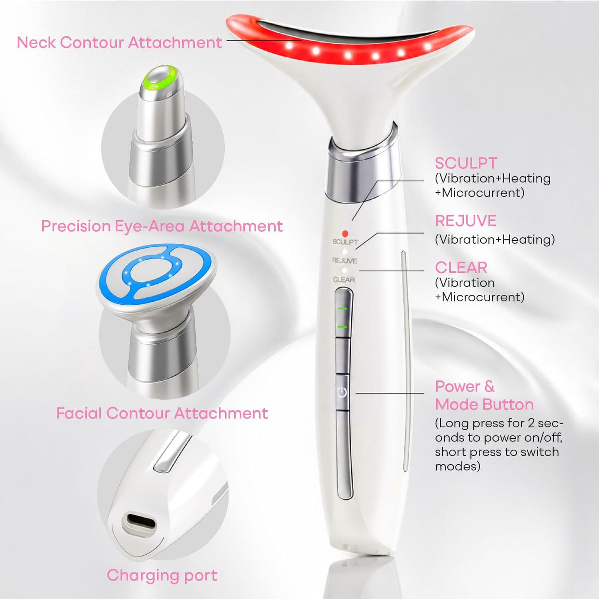 Terapia de luz roja para cara y cuello, herramienta de masajeador f...