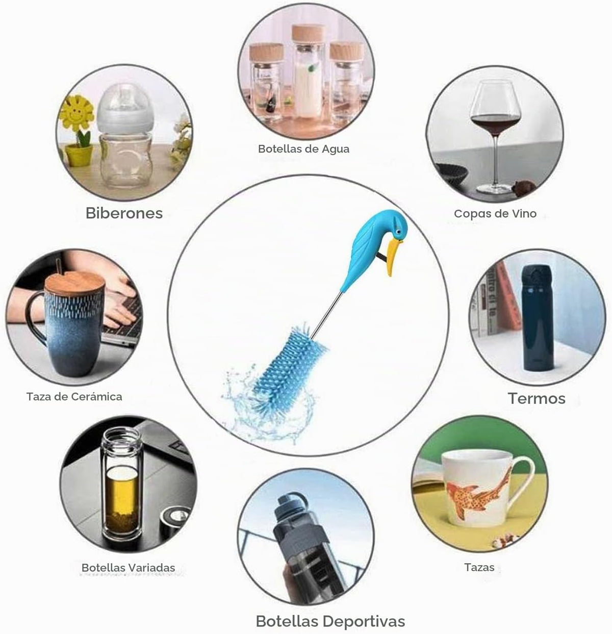 Qinwuwu Cepillo limpiador de botellas de silicona semiautomático pa...
