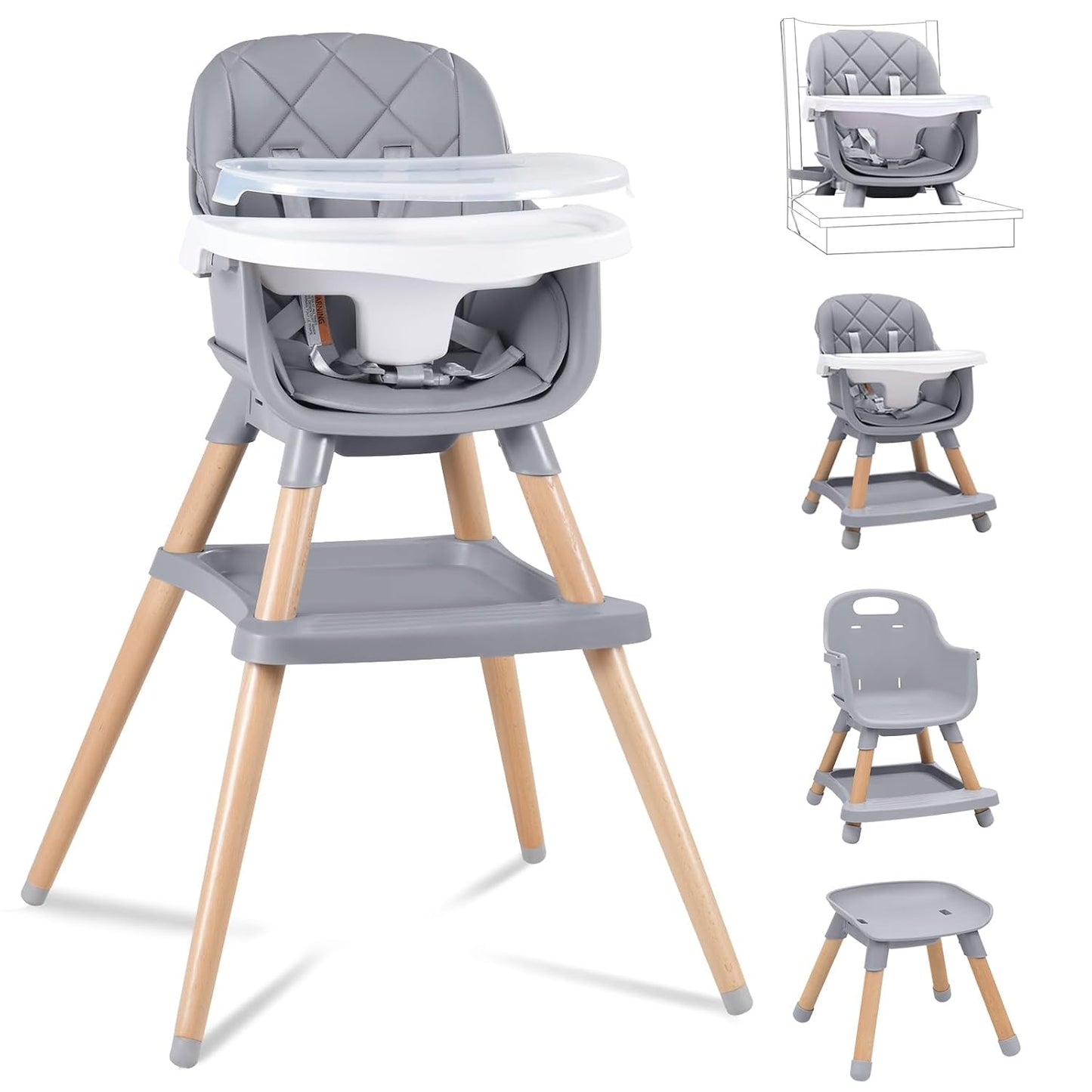 Silla alta Babyliebe para bebé, silla alta de madera convertible 8...