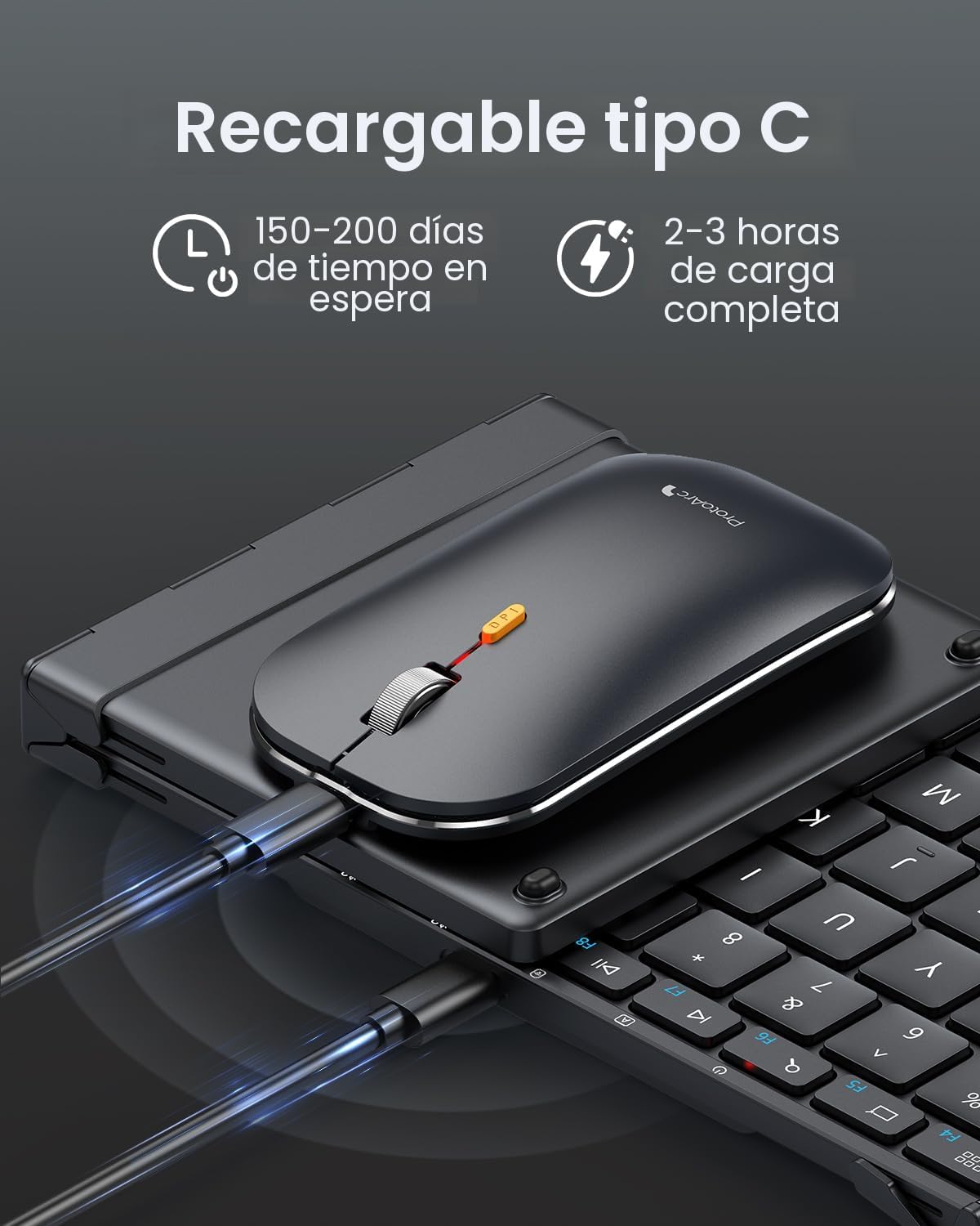ProtoArc XKM01 Combo de ratón de teclado plegable de tamaño complet...