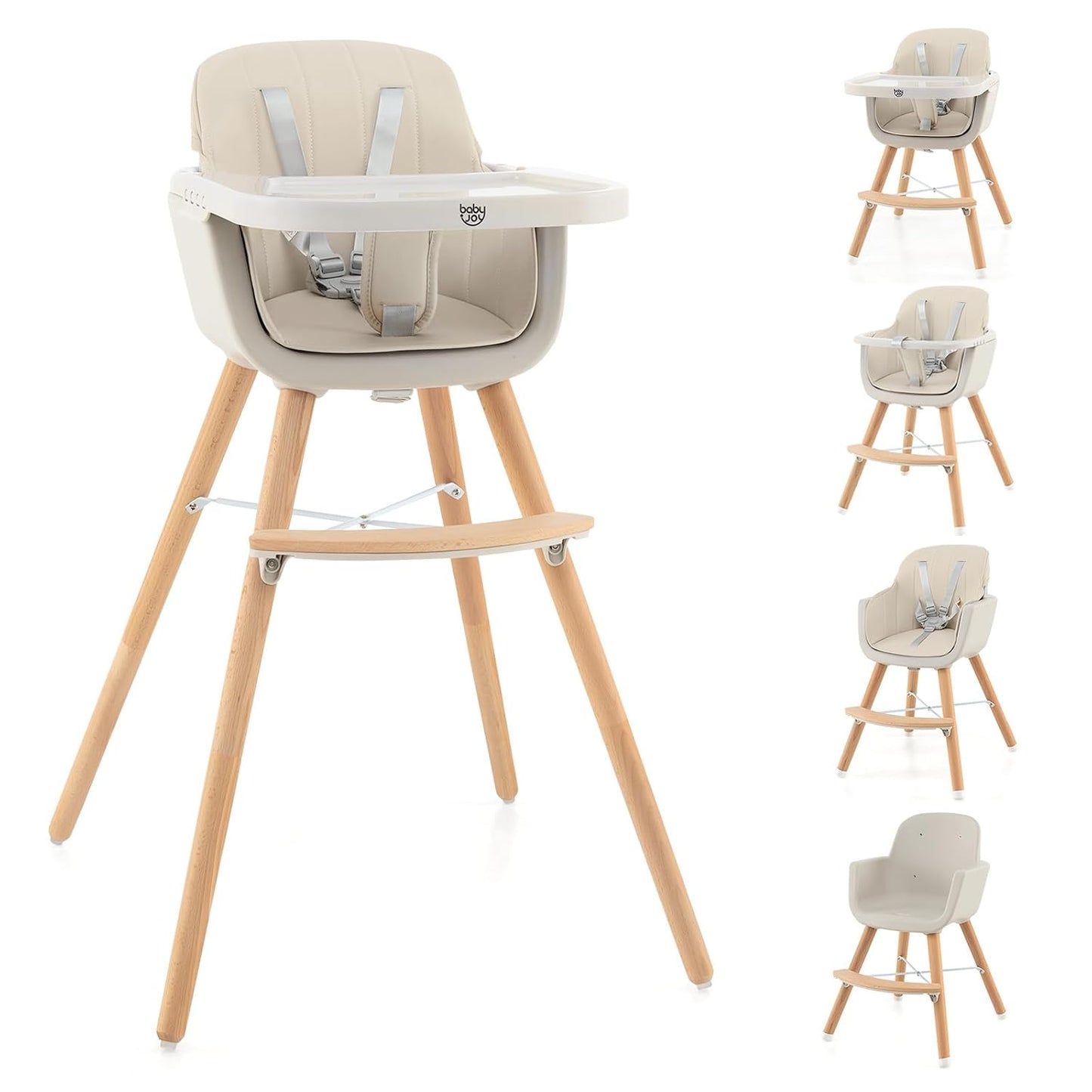 BABY JOY Trona convertible para bebé, 3 en 1, silla alta de madera\...