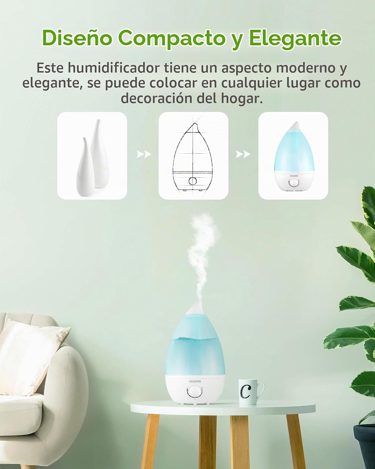 MegaWise Humidificadores de niebla fría de escritorio para dormitor...