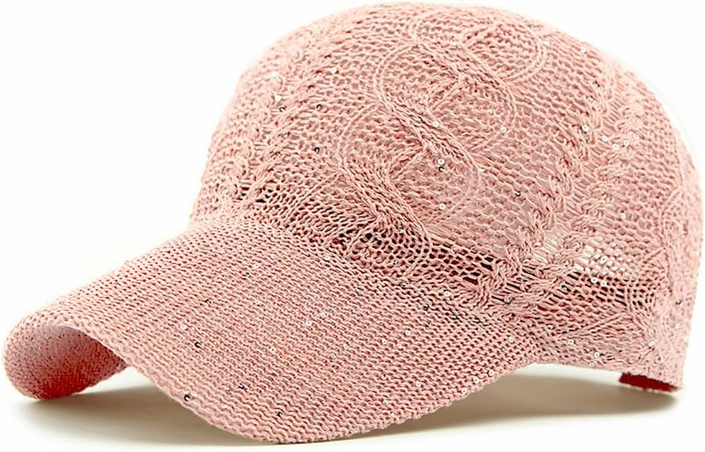 Gorra de béisbol de malla con purpurina para mujer, transpirable, a...