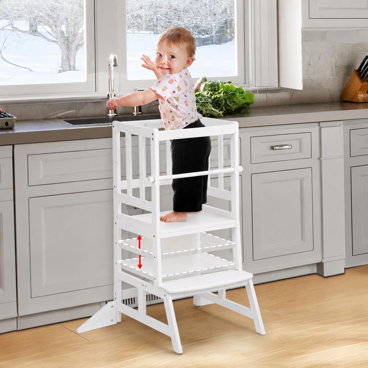 COSYLAND Torre de pie para niños pequeños, taburete de cocina de al...
