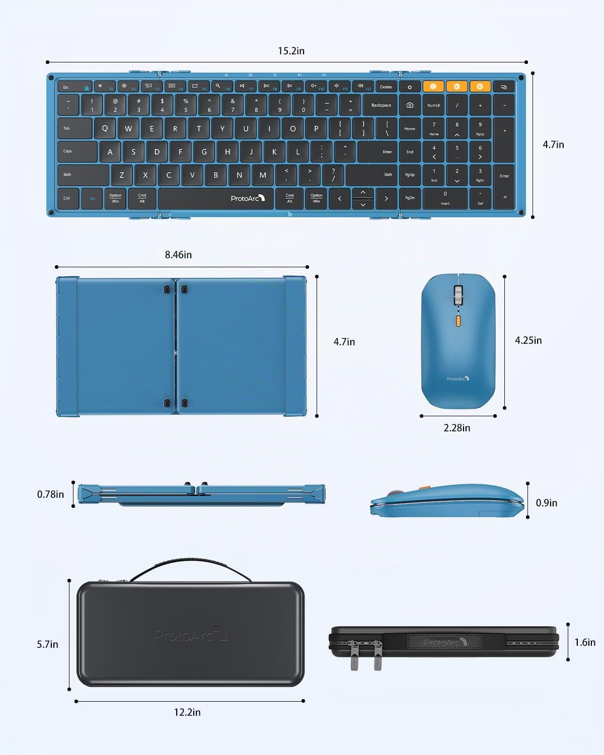 ProtoArc XKM01 - Teclado y mouse plegables, combo de mouse inalámbr...