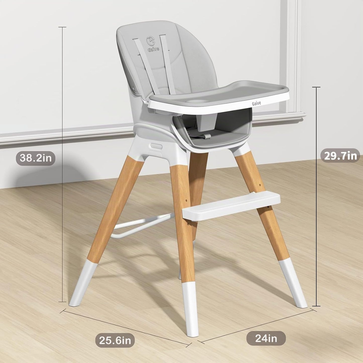 GAIVE Silla alta convertible de madera 8 en 1, silla alta ajustable...