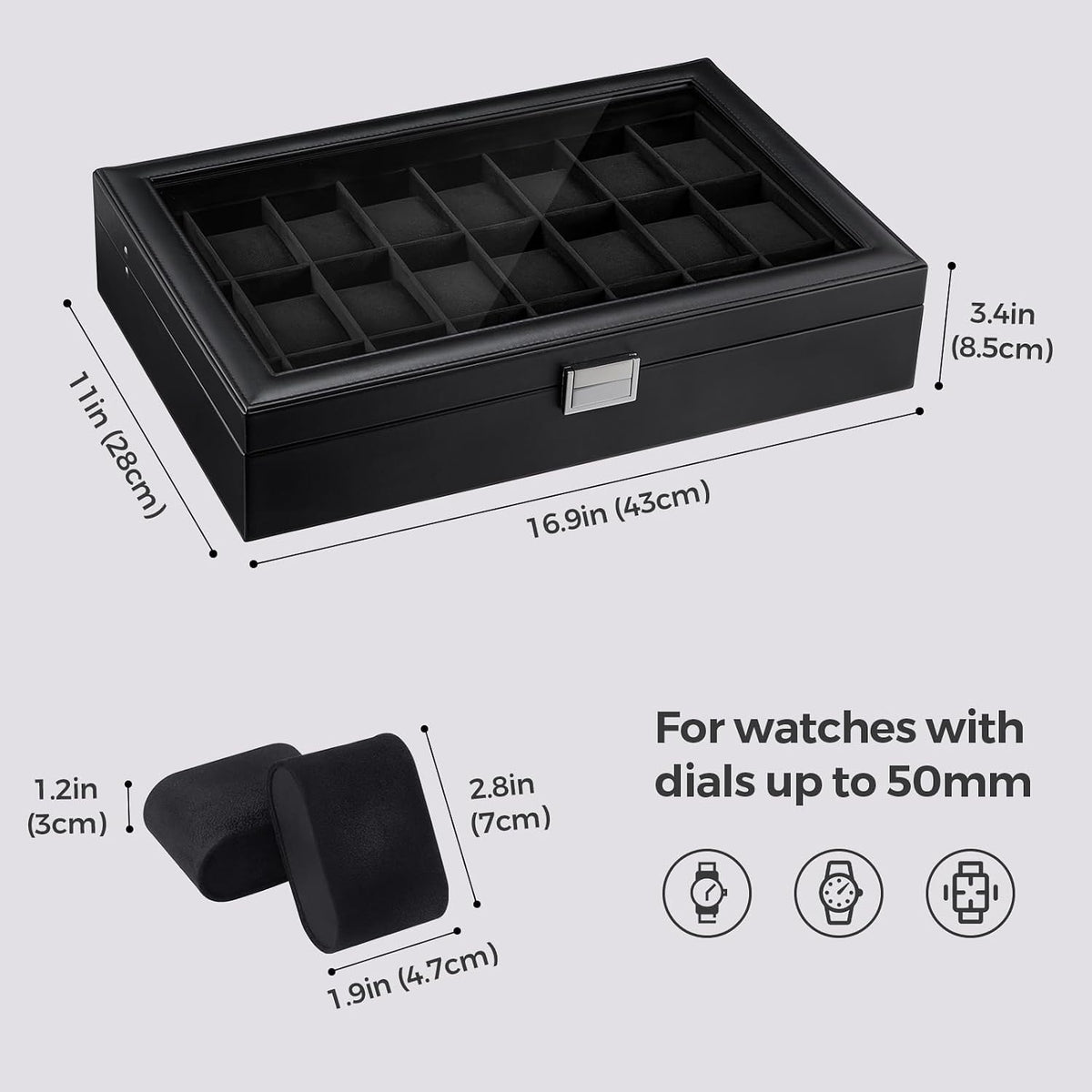 ProCase Caja de reloj para hombre, vitrina de 24 ranuras con tapa d...