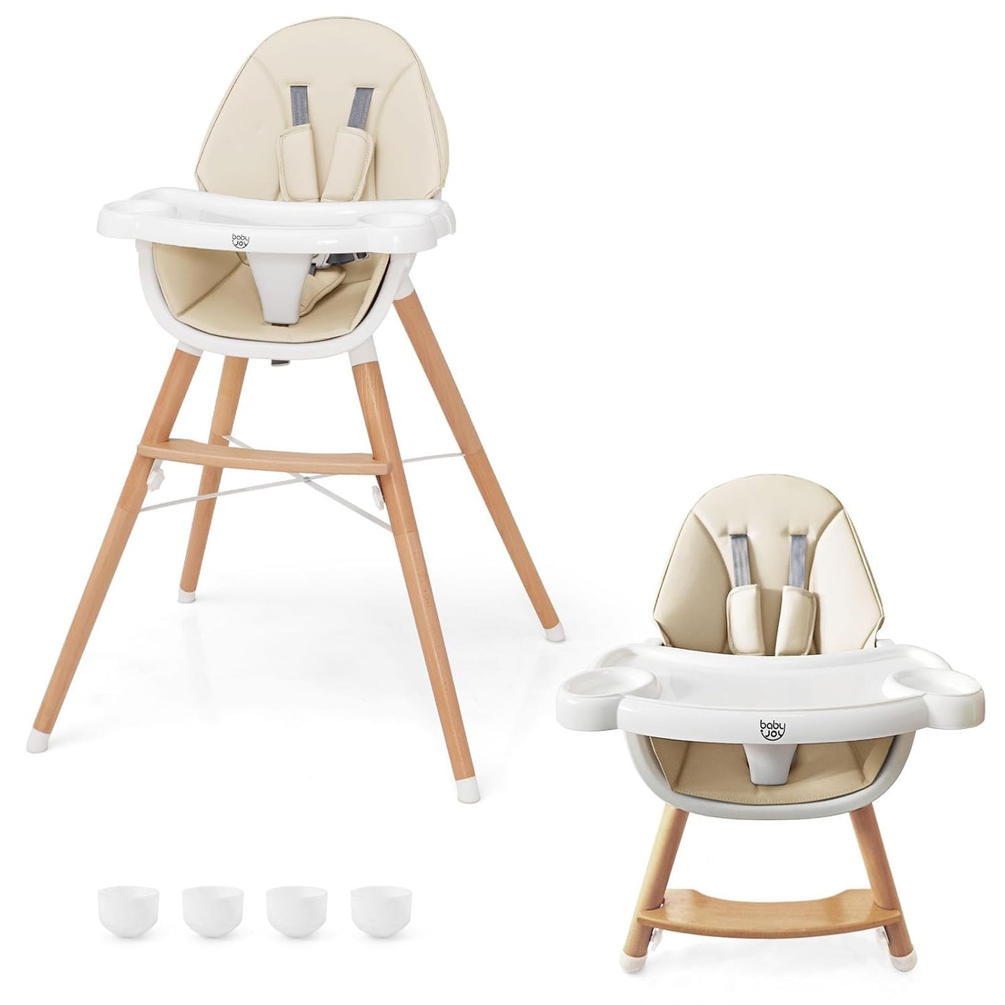 BABY JOY Silla alta para bebé, silla alta de madera para bebés y ni...
