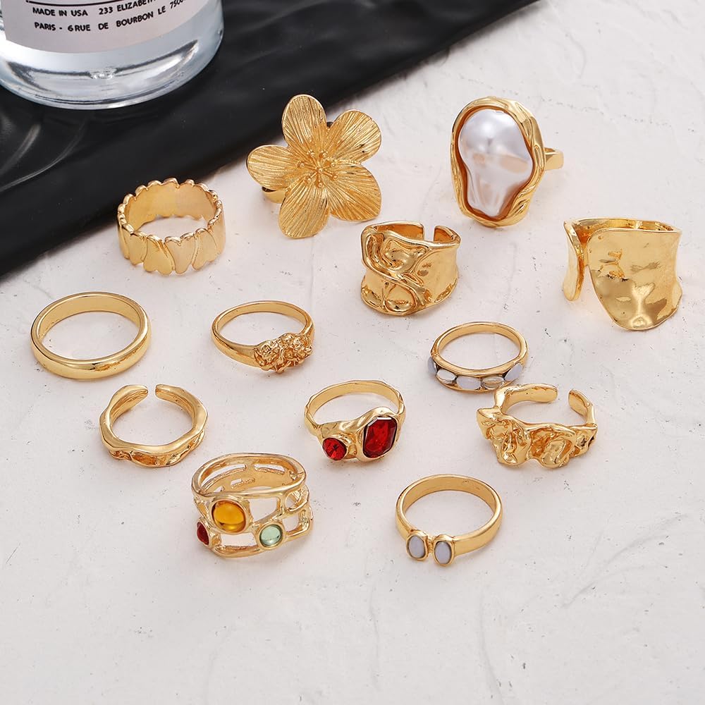 KISS WIFE Anillos apilables de oro para mujer, delicado juego de an...