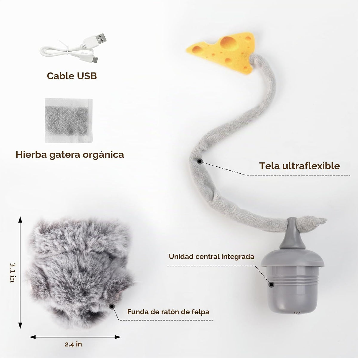 Migipaws MigiMouse - Juguete interactivo para gatos con giro de 360...