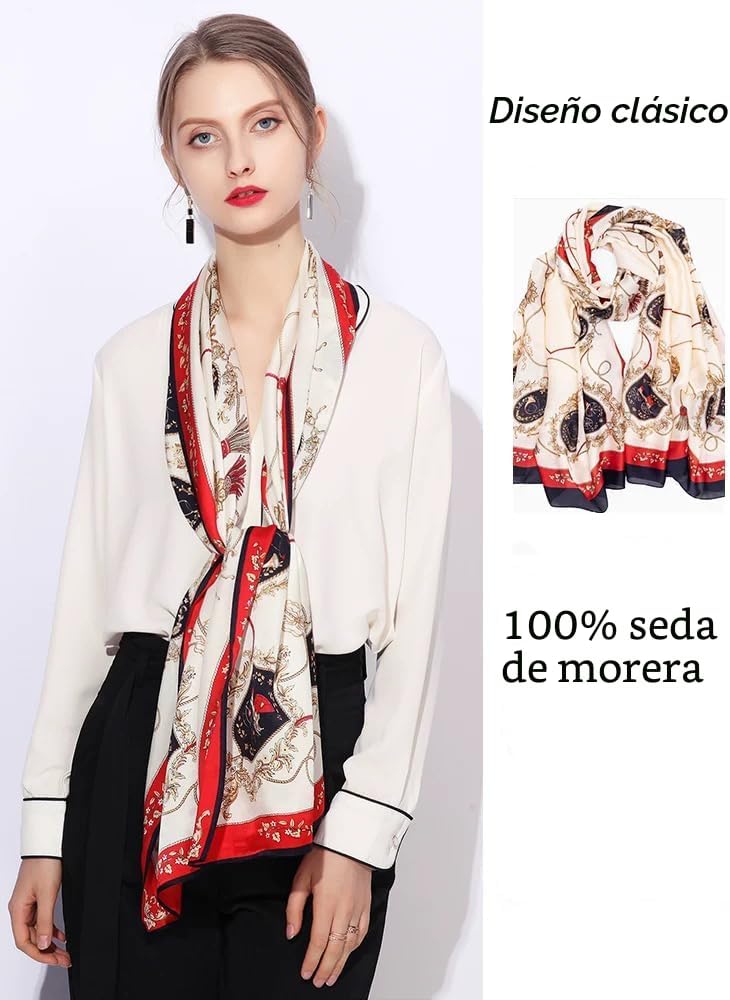 ANDANTINO Bufanda Larga de Seda de Morera 100% para Mujeres, Chales...