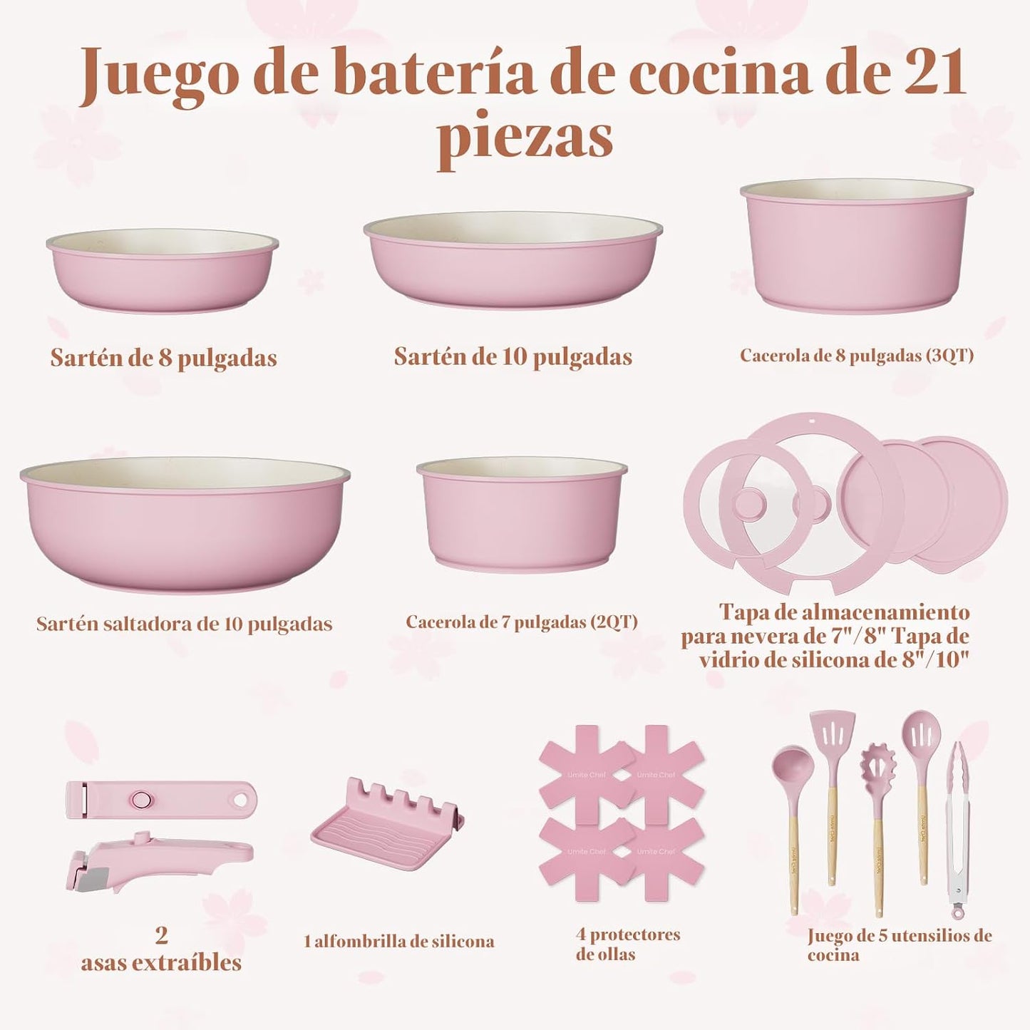 Umite Chef Juego de ollas y sartenes antiadherentes, juego de 21 pi...