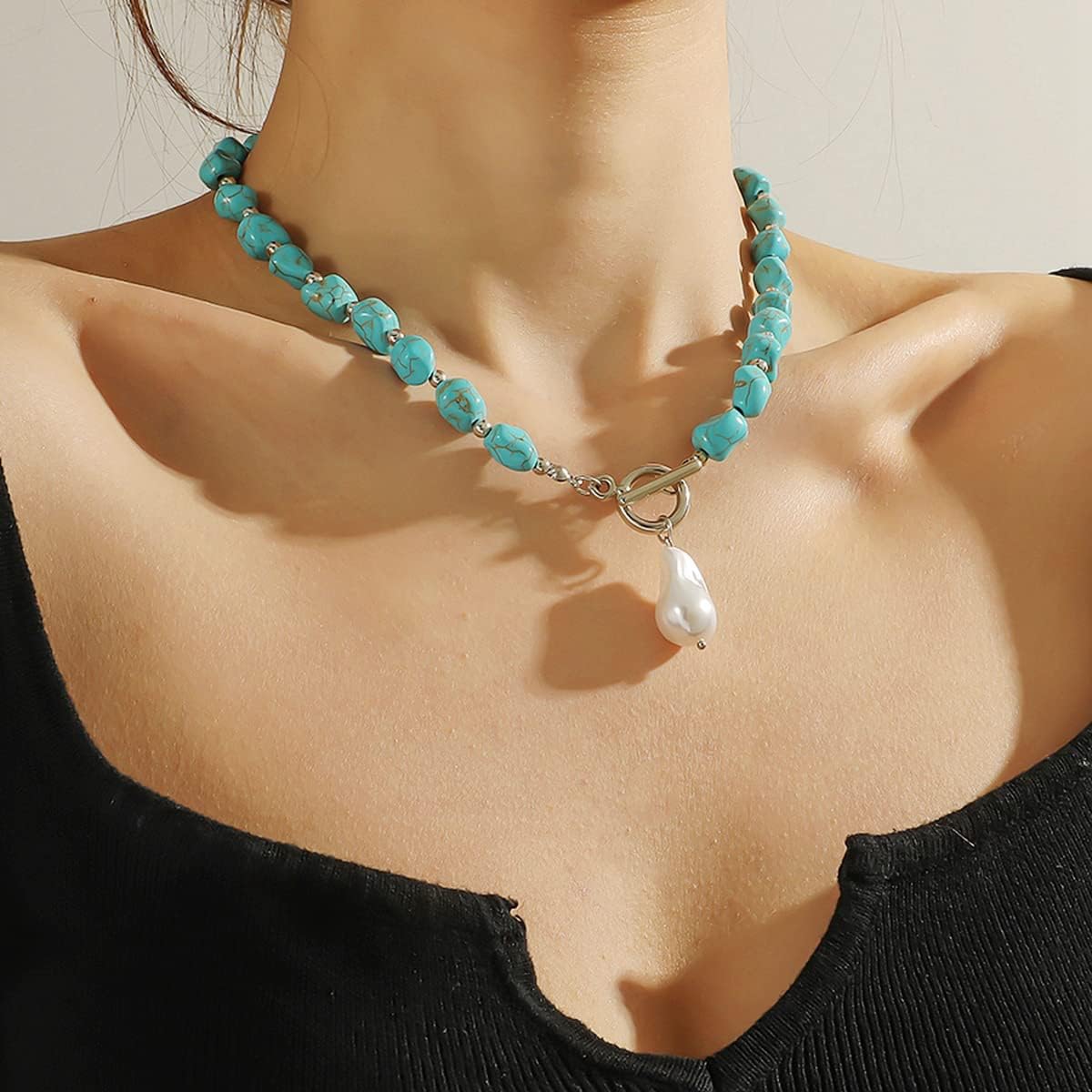 Hclian Collar de gargantilla en capas delicado Collar de turquesa b...