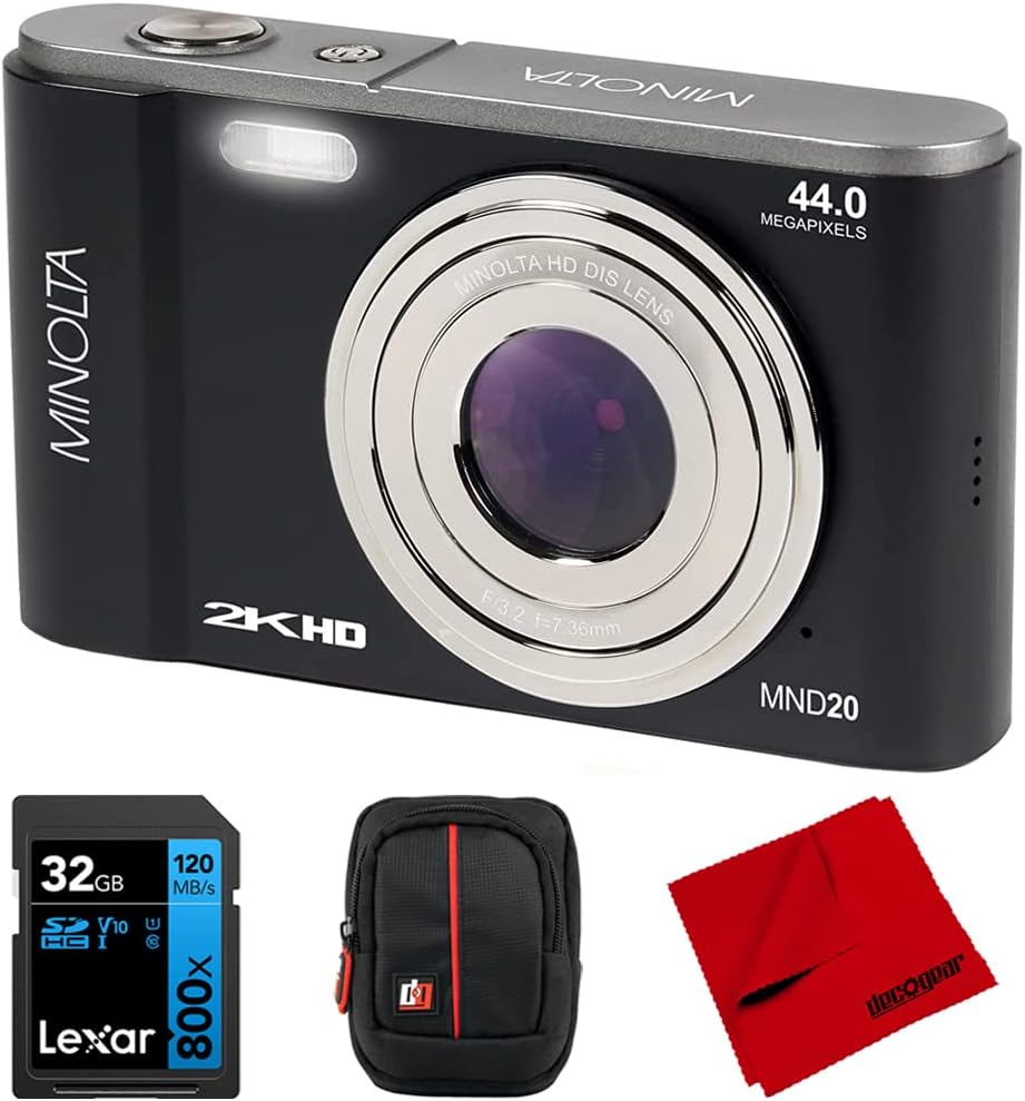 Minolta MND20-BK - Cámara digital Ultra HD de 44 MP 2.7K, paquete n...