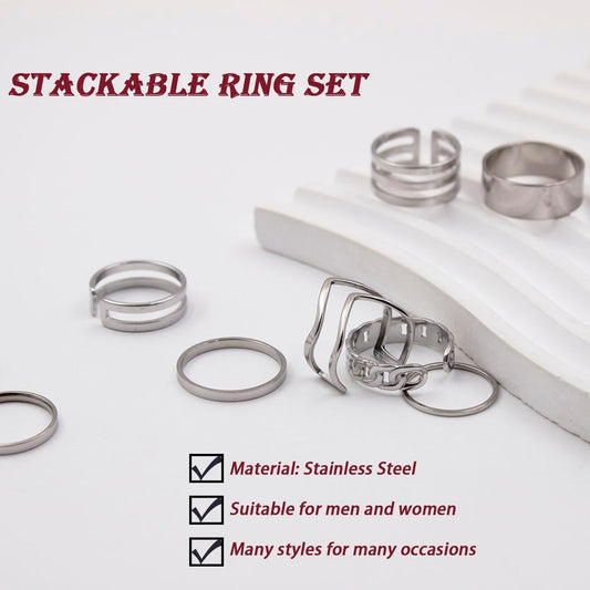 PINCHUAN Juego de 17 anillos de plata para nudillos para mujer, jue...