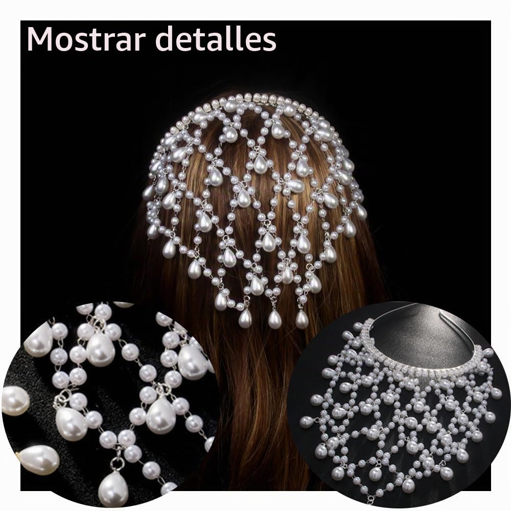 STONEFANS Accesorios plateados para el cabello, tocado de hada de p...