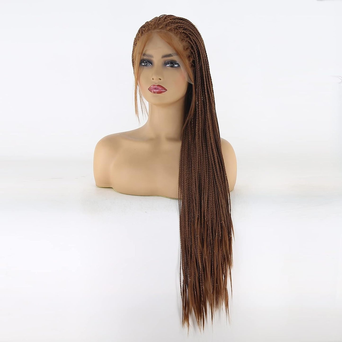 BTWTRY Peluca de cabello sintético trenzado de color marrón oscuro...
