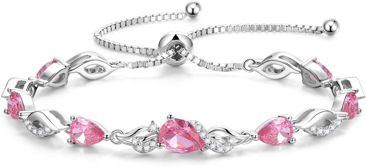 FANCIME Pulsera de piedra natal para mujer Pulsera de tenis ajustab...