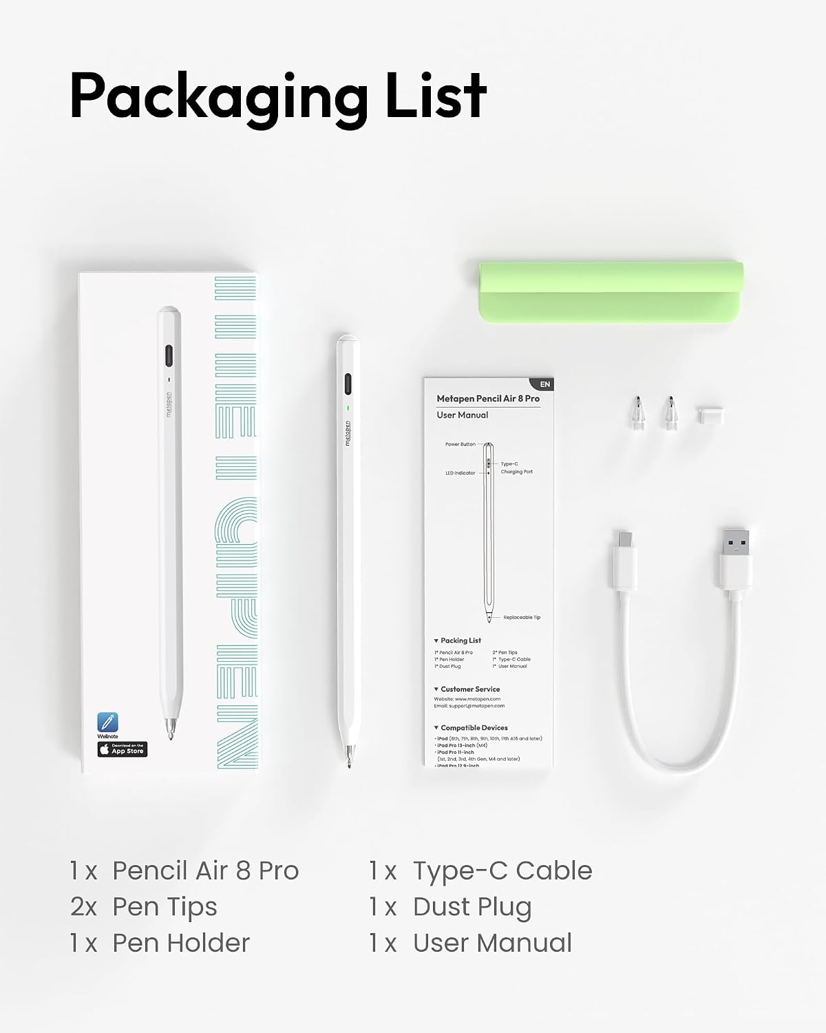 Metapen Lápiz Air8 Pro para iPad 2018-2025, Ultra Silencioso, Carga...
